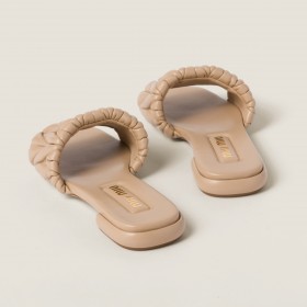 Miu Miu Matelasse Nappa Leather Slides Sand Beige