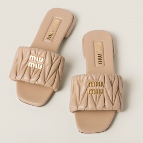 Miu Miu Matelasse Nappa Leather Slides Sand Beige