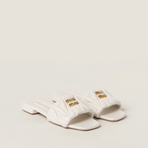 Miu Miu Matelasse Nappa Leather Slides White