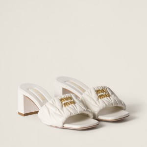 Miu Miu Matelasse Nappa Leather Slides White 5XX657