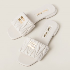 Miu Miu Matelasse Nappa Leather Slides White