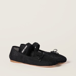 Miu Miu Mesh Fabric Ballerinas Black
