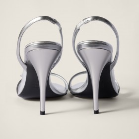 Miu Miu Metallic Leather Sandals Silver