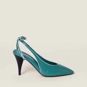 Miu Miu Nappa Leather Slingback Pumps Peacock Blue White