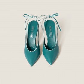 Miu Miu Nappa Leather Slingback Pumps Peacock Blue White