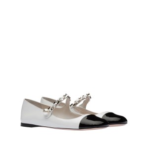 Miu Miu Patent Leather Ballerinas White Black