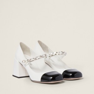 Miu Miu Patent Leather Pumps White Black