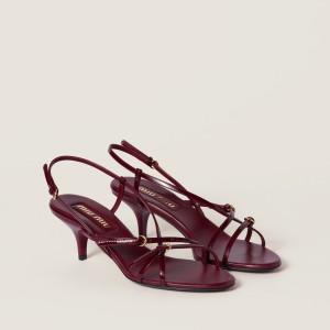 Miu Miu Patent Leather Sandals With Buckles Crimson
