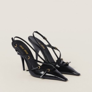 Miu Miu Patent Leather Slingbacks With Buckles Black