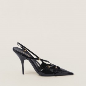 Miu Miu Patent Leather Slingbacks With Buckles Black