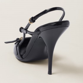 Miu Miu Patent Leather Slingbacks With Buckles Black