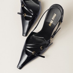 Miu Miu Patent Leather Slingbacks With Buckles Black