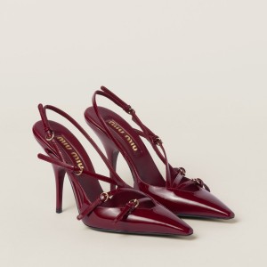 Miu Miu Patent Leather Slingbacks With Buckles Crimson