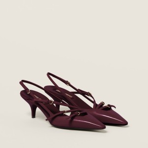 Miu Miu Patent Leather Slingbacks With Buckles Crimson M055