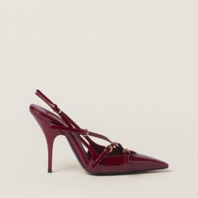 Miu Miu Patent Leather Slingbacks With Buckles Crimson