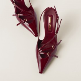 Miu Miu Patent Leather Slingbacks With Buckles Crimson
