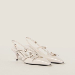 Miu Miu Patent Leather Slingbacks With Buckles Ivory