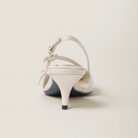 Miu Miu Patent Leather Slingbacks With Buckles Ivory