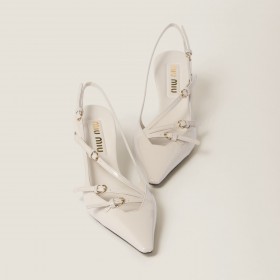 Miu Miu Patent Leather Slingbacks With Buckles Ivory