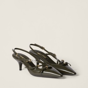 Miu Miu Patent Leather Slingbacks With Buckles Loden Green