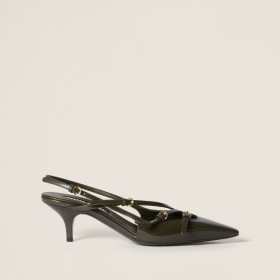 Miu Miu Patent Leather Slingbacks With Buckles Loden Green