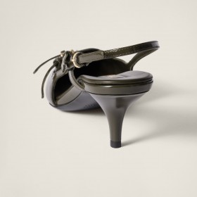 Miu Miu Patent Leather Slingbacks With Buckles Loden Green