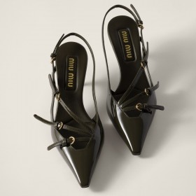 Miu Miu Patent Leather Slingbacks With Buckles Loden Green