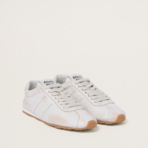 Miu Miu Plume Bleached Nappa Leather Sneakers White