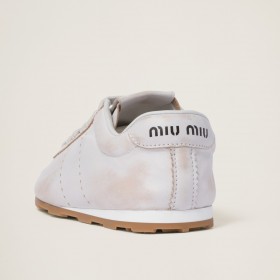 Miu Miu Plume Bleached Nappa Leather Sneakers White