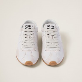Miu Miu Plume Bleached Nappa Leather Sneakers White