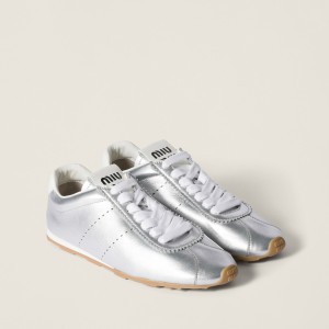 Miu Miu Plume Mordore Calfskin Sneakers Silver
