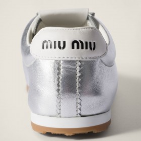 Miu Miu Plume Mordore Calfskin Sneakers Silver