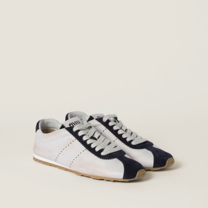 Miu Miu Plume Nappa Leather And Suede Sneakers White Blue