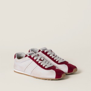 Miu Miu Plume Nappa Leather And Suede Sneakers White Cerise