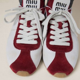 Miu Miu Plume Nappa Leather And Suede Sneakers White Cerise