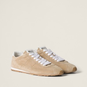 Miu Miu Plume Suede Sneakers Desert Beige