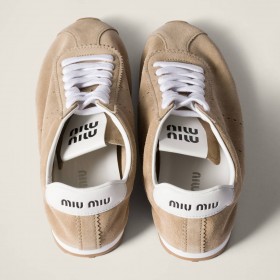 Miu Miu Plume Suede Sneakers Desert Beige