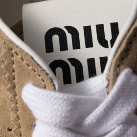 Miu Miu Plume Suede Sneakers Desert Beige