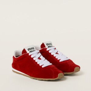 Miu Miu Plume Suede Sneakers Scarlet