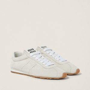 Miu Miu Plume Suede Sneakers White