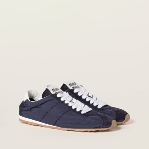 Miu Miu Plume Technical Fabric And Suede Sneakers Navy