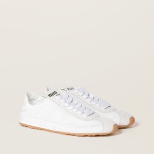 Miu Miu Plume Technical Fabric And Suede Sneakers White