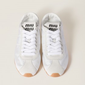 Miu Miu Plume Technical Fabric And Suede Sneakers White