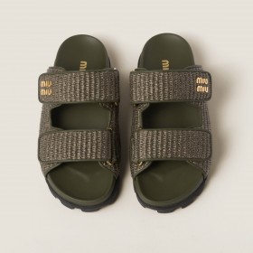 Miu Miu Raffia Effect Woven Fabric Slides Military Green
