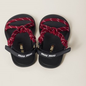 Miu Miu Riviere Cord And Leather Sandals Amaranth Red Maize Yellow