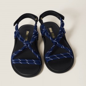 Miu Miu Riviere Cord And Leather Sandals Baltic Blue