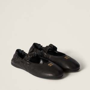 Miu Miu Ruches Nappa Leather Ballerinas Black
