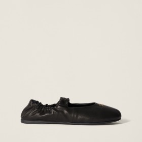 Miu Miu Ruches Nappa Leather Ballerinas Black