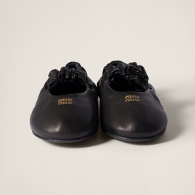 Miu Miu Ruches Nappa Leather Ballerinas Black