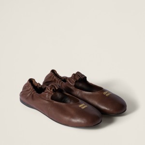 Miu Miu Ruches Nappa Leather Ballerinas Briarwood